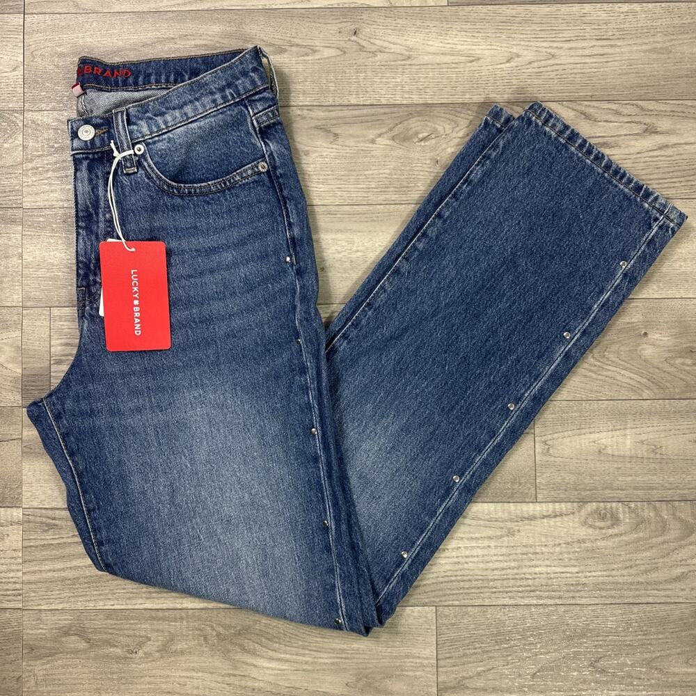Lucky Brand Zoe High Rise Straight Jeans Rivets Medium Wash sz 8/29 Long